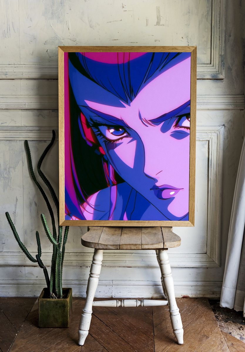 Neon Anime Portrait Poster. — room view 1