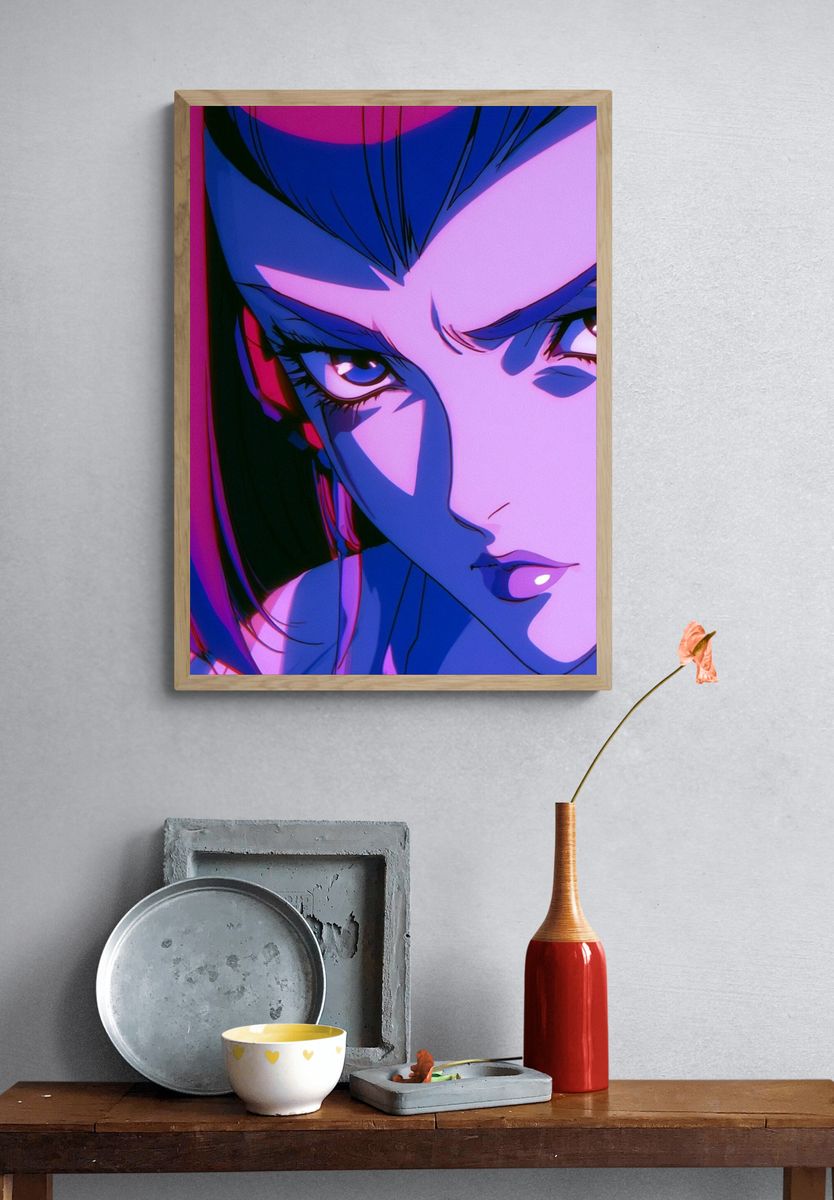 Neon Anime Portrait Poster. — room view 3