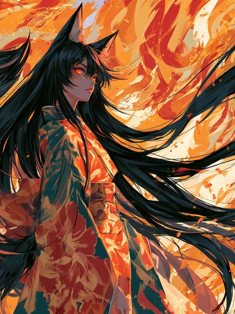 Fox-Eared Anime Girl Poster. poster — anime art