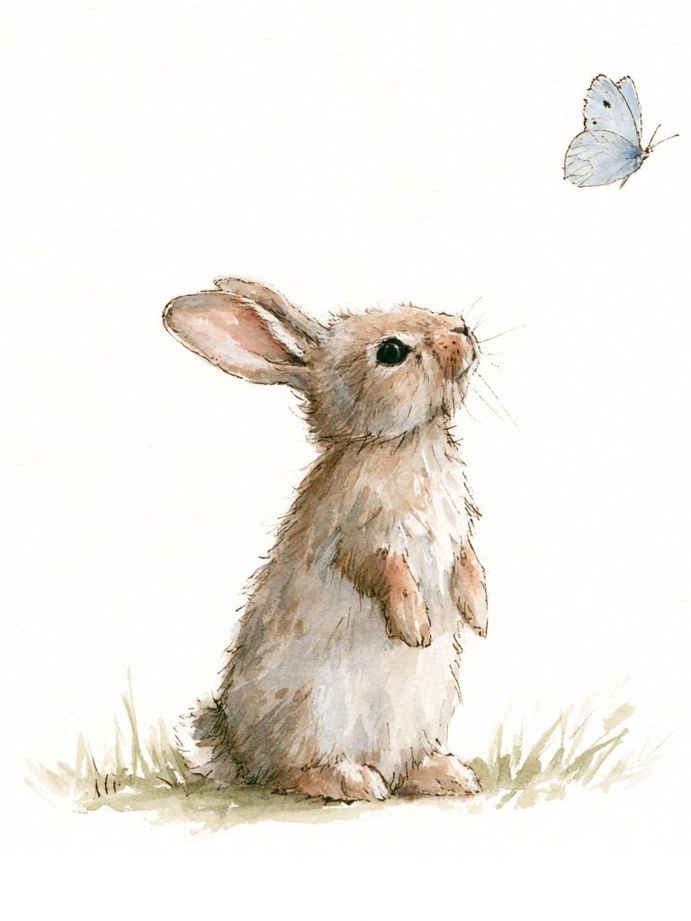 Rabbit and Butterfly Watercolor Print. poster — animals art