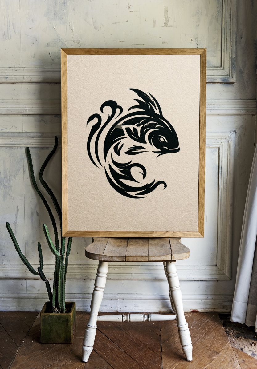 Tribal Fish Illustration Poster. — room view 1