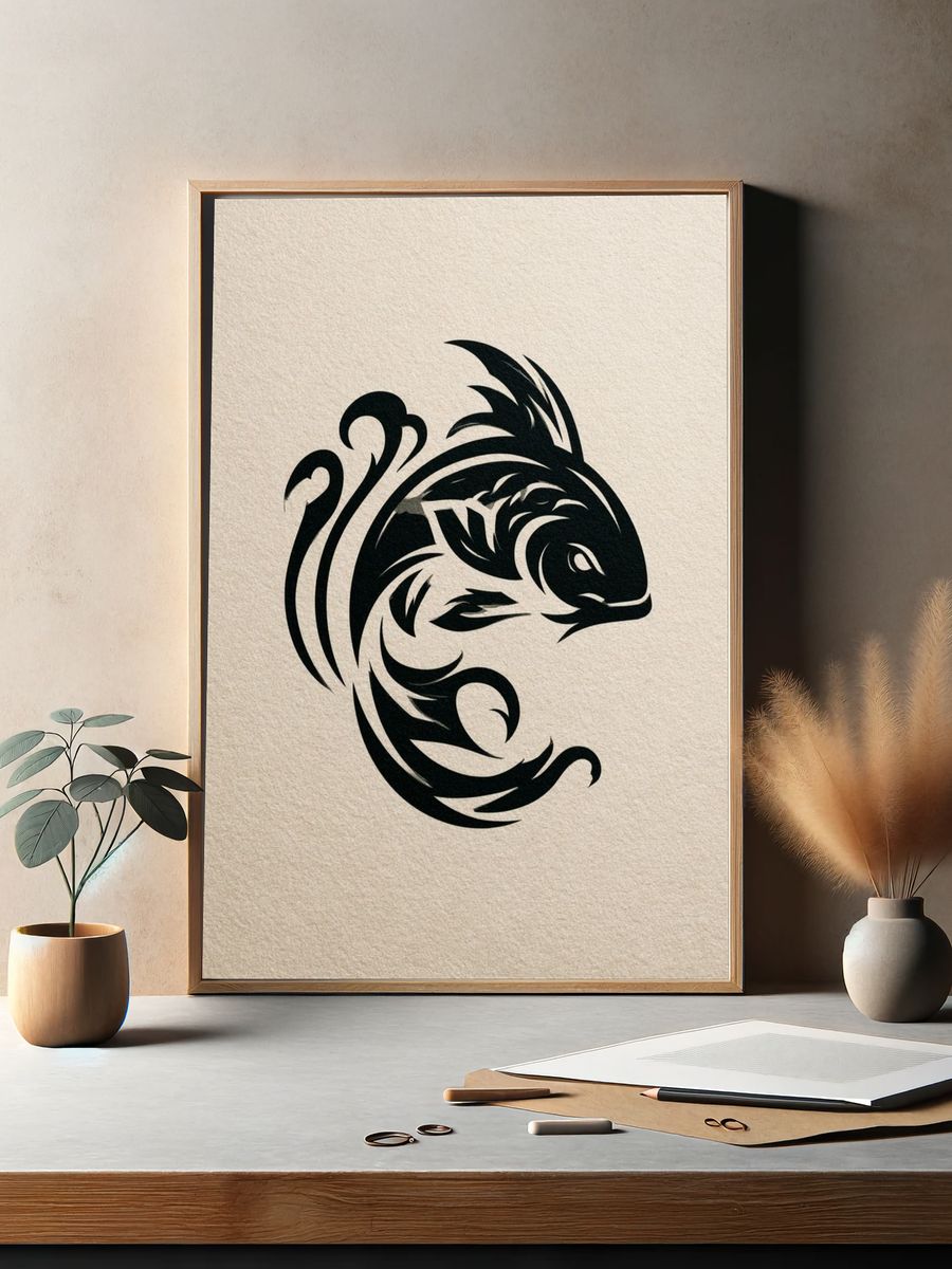 Tribal Fish Illustration Poster. — room view 2