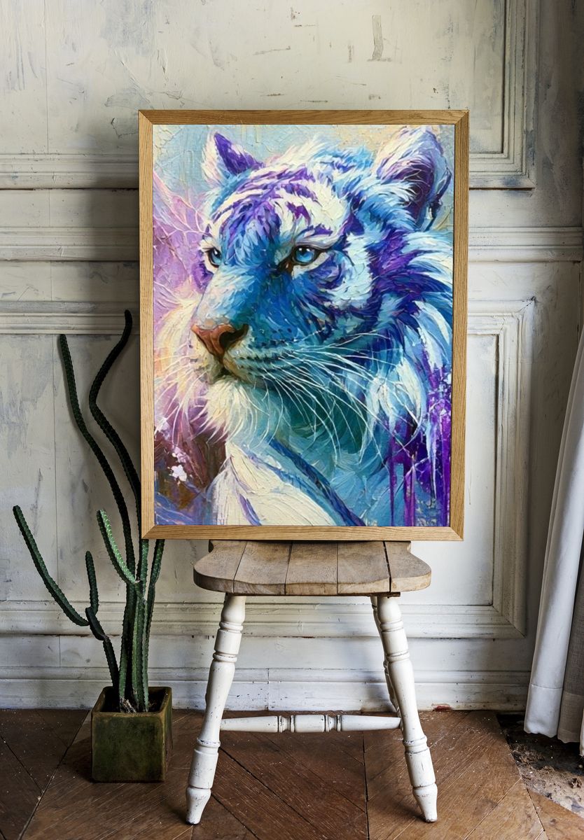 Blue Tiger Portrait Print. — room view 1