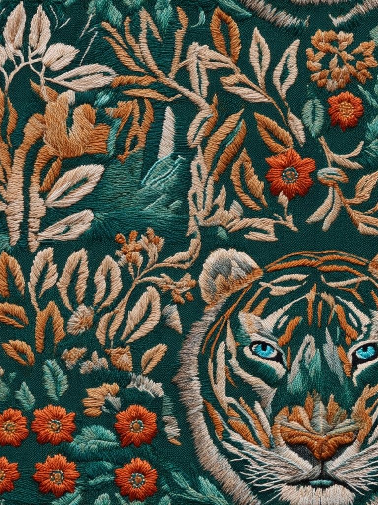 Tiger Floral Embroidery Print. poster detail
