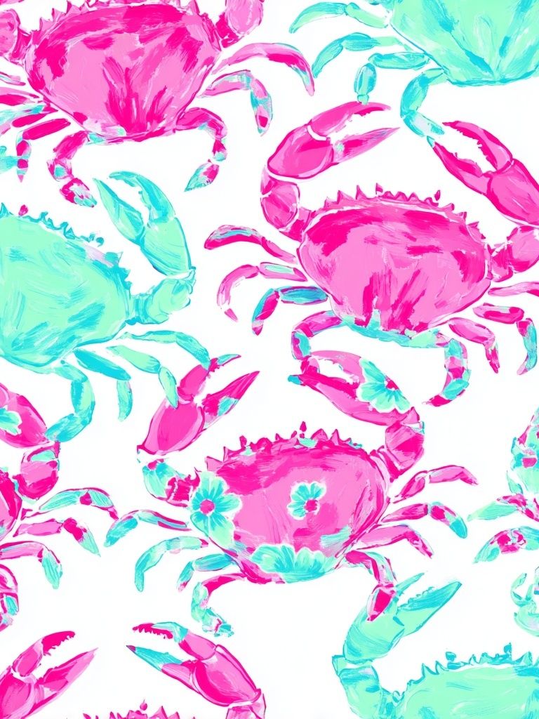 Pink and Aqua Crab Pattern Poster. poster — animals art