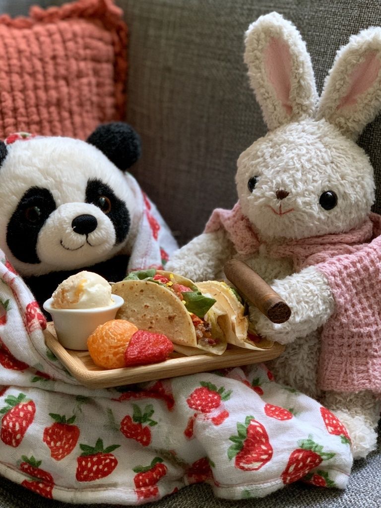 Panda and Bunny Picnic Photography Poster. poster detail