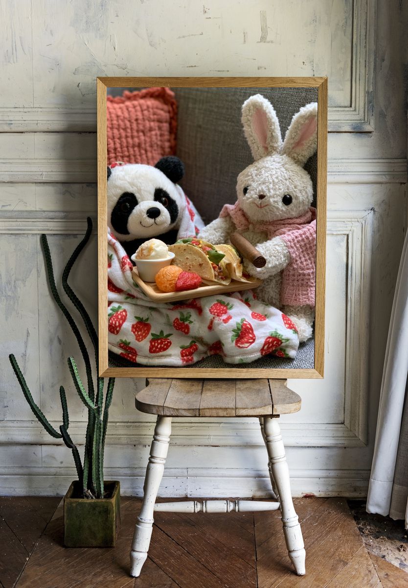 Panda and Bunny Picnic Photography Poster. — room view 1