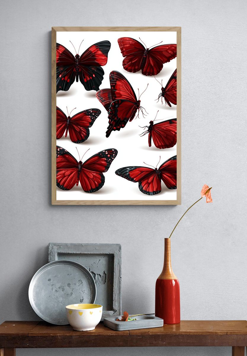 Red Butterfly Collection Illustration Poster. — room view 3