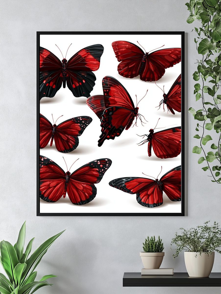 Red Butterfly Collection Illustration Poster. — room view 4