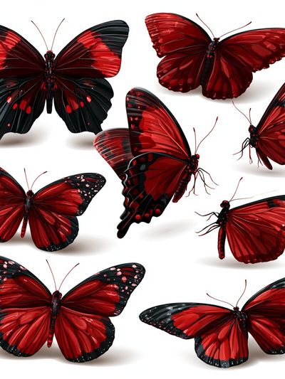 Red Butterfly Collection Illustration Poster. poster