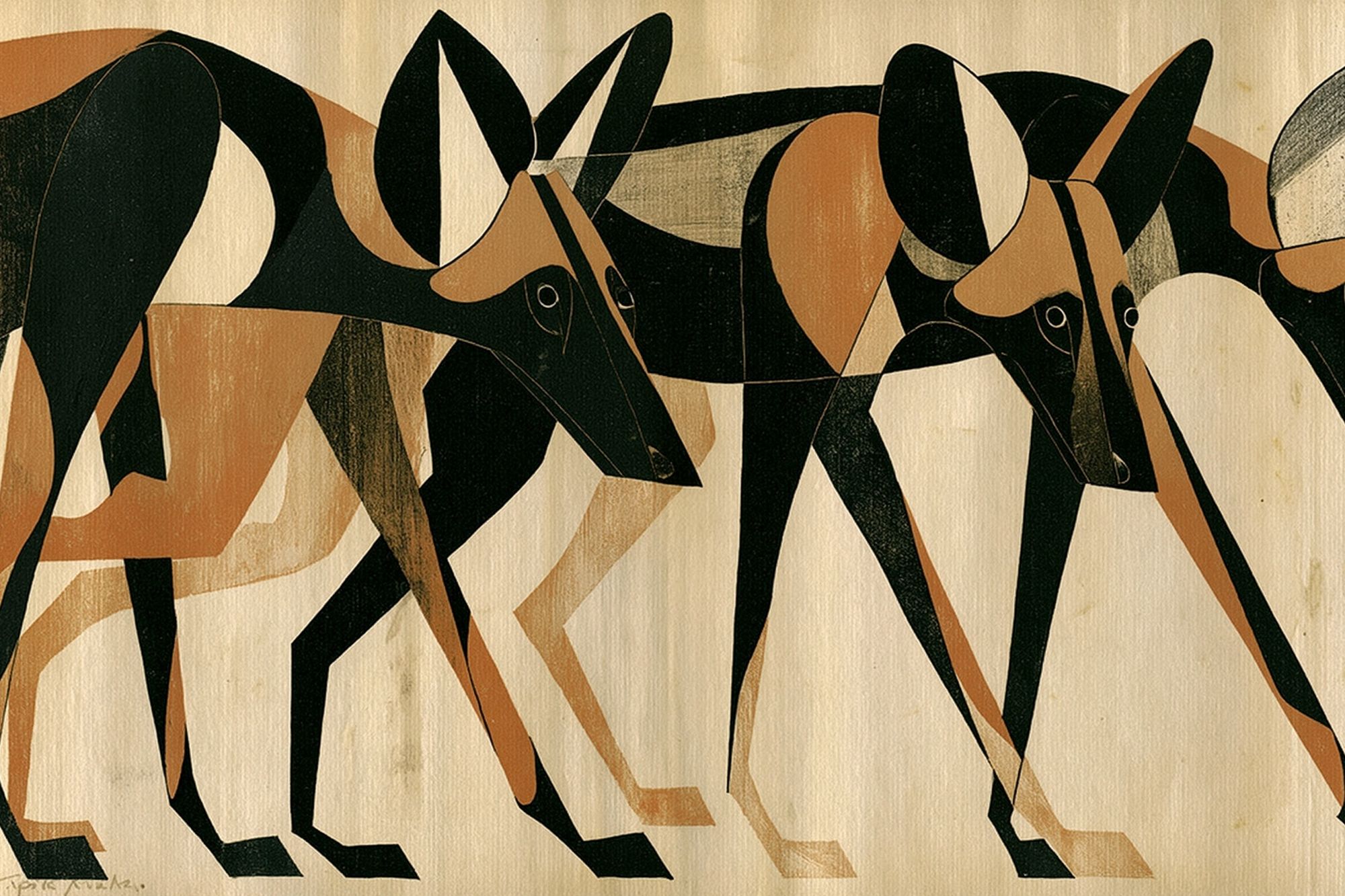 Abstract Hounds — Mid-Century Print. poster — animals art