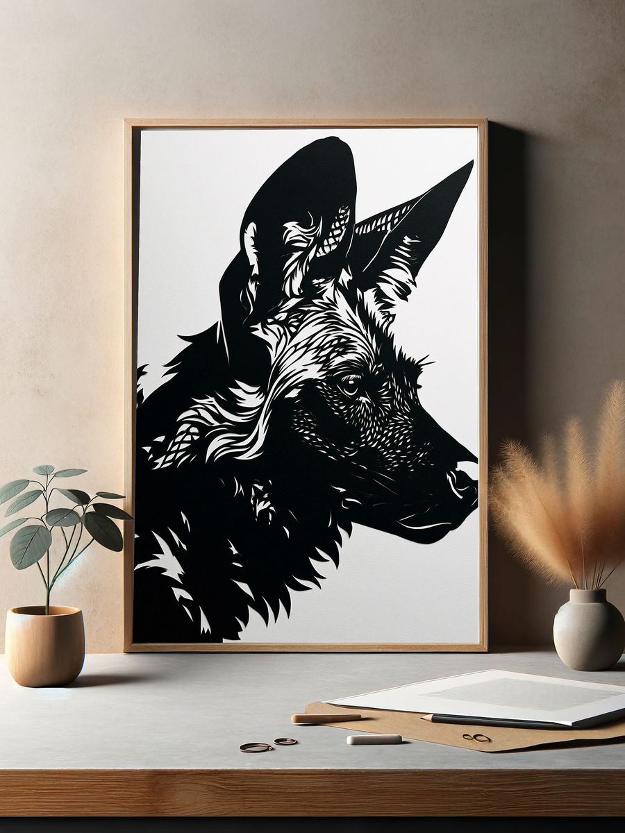 German Shepherd Silhouette Print. — room view 2