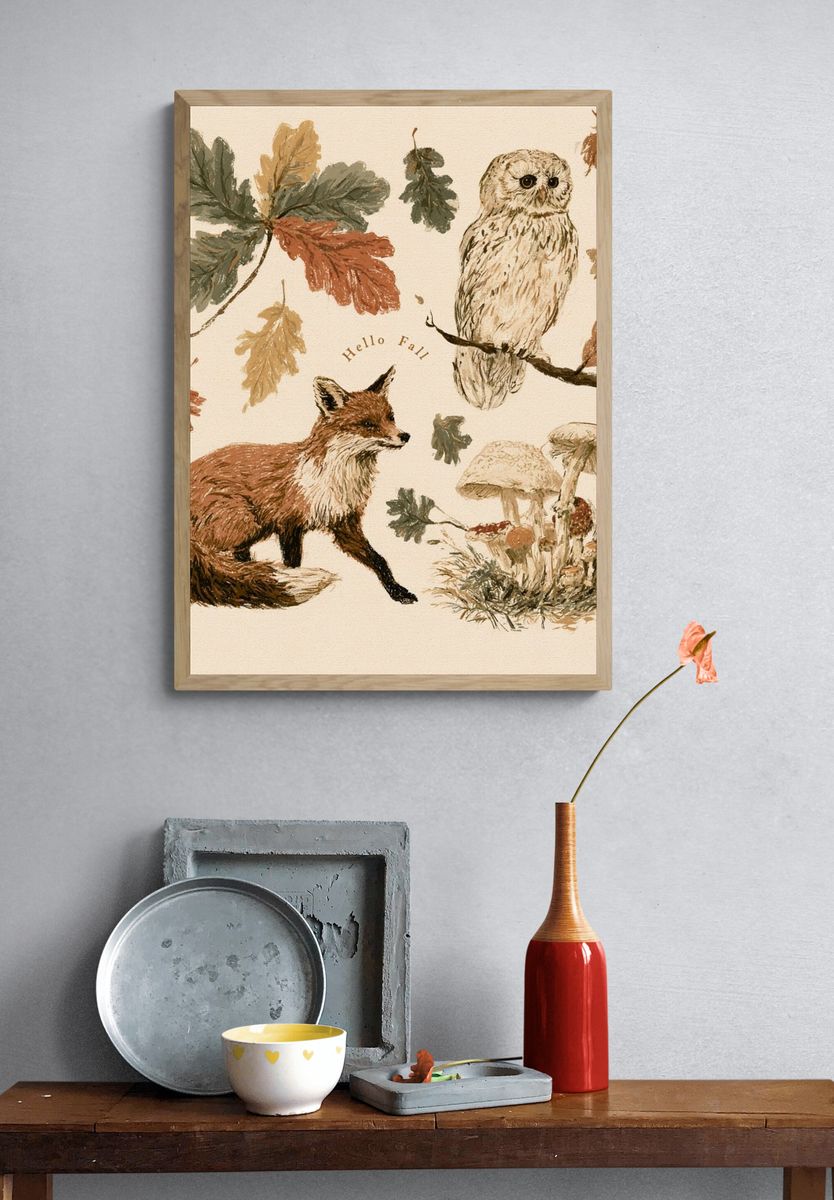Autumn Woodland Animals Illustration Poster. — room view 3