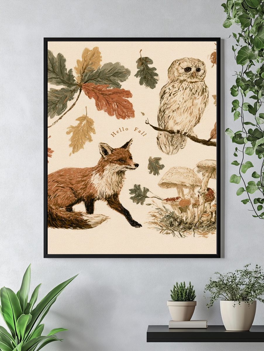 Autumn Woodland Animals Illustration Poster. — room view 4