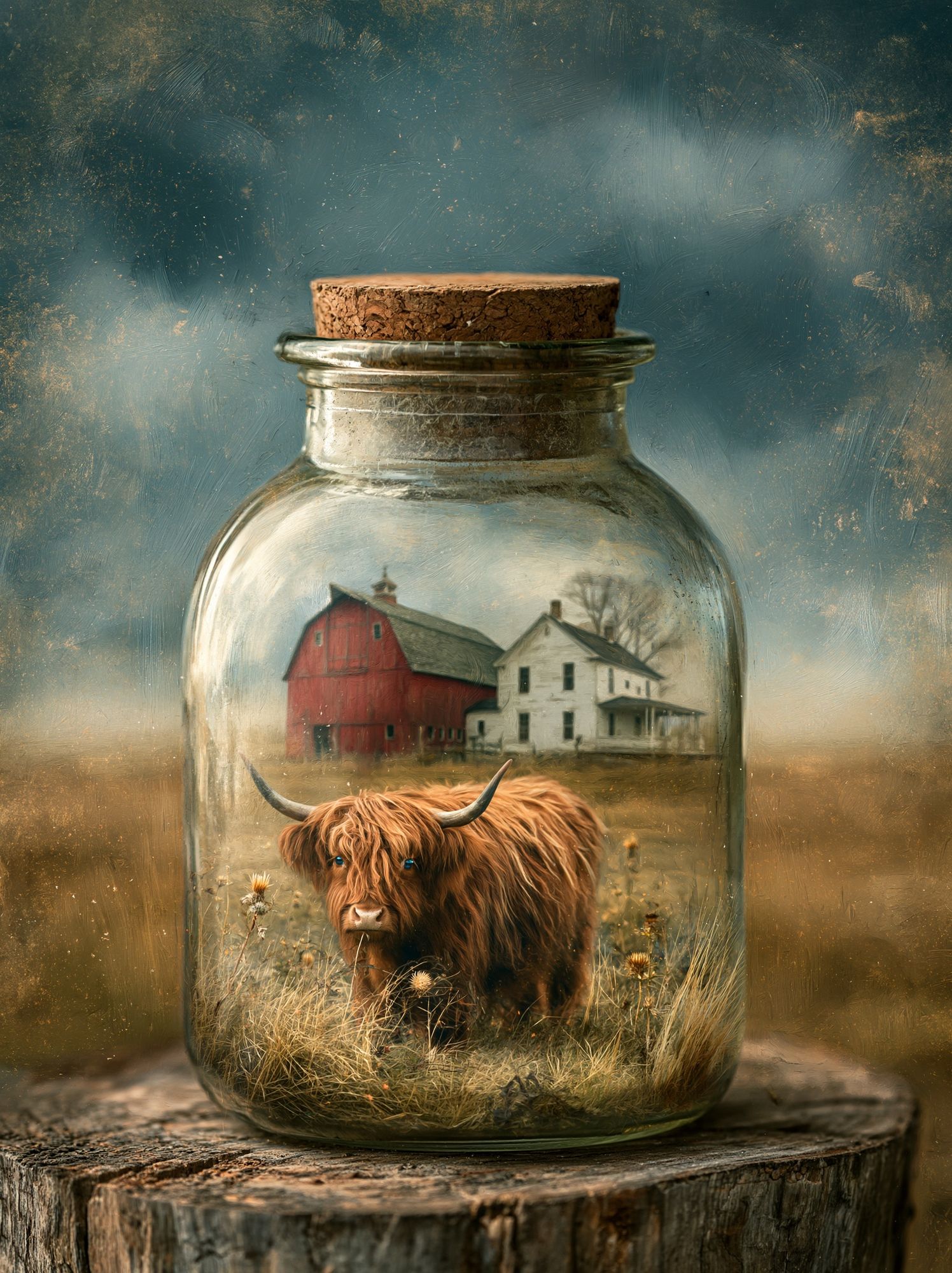 Highland Cow in Jar Illustration Poster. poster — animals art