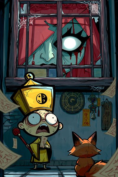 Haunted Fox Spirit Illustration Poster. poster