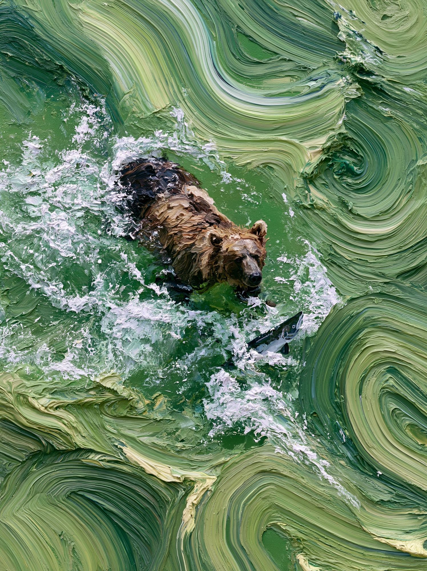 Bear Fishing in Green Waters Poster. poster detail