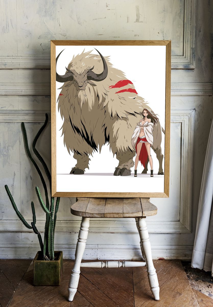 Fantasy Beast and Woman Illustration Poster. — room view 1