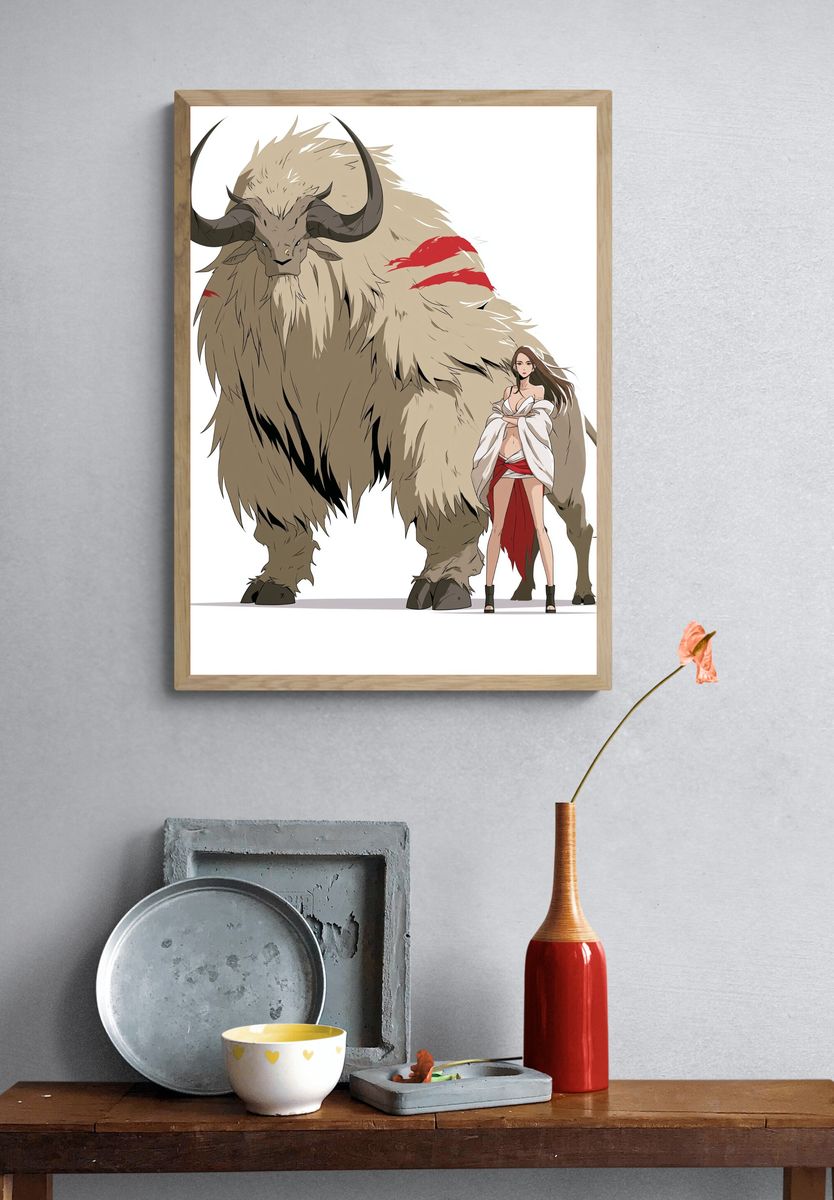 Fantasy Beast and Woman Illustration Poster. — room view 3