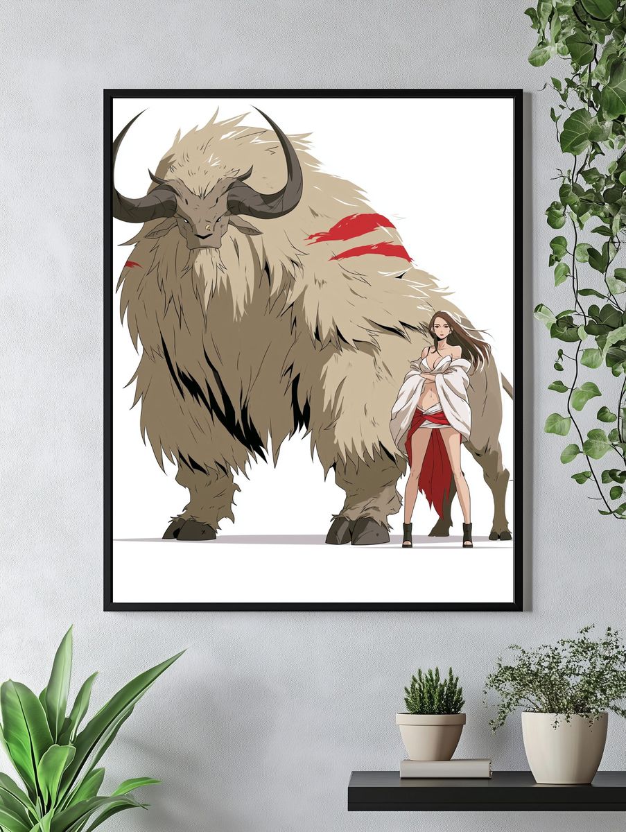Fantasy Beast and Woman Illustration Poster. — room view 4