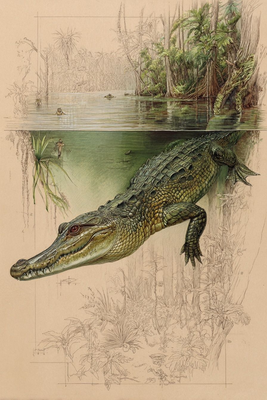 Alligator Swamp Sketch Poster. poster — animals art