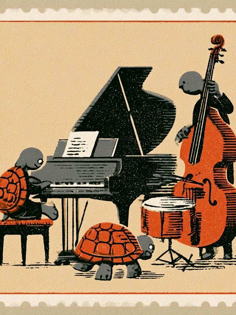 Turtle Jazz Ensemble Vintage Print. poster — animals art