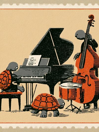 Turtle Jazz Ensemble Vintage Print. poster