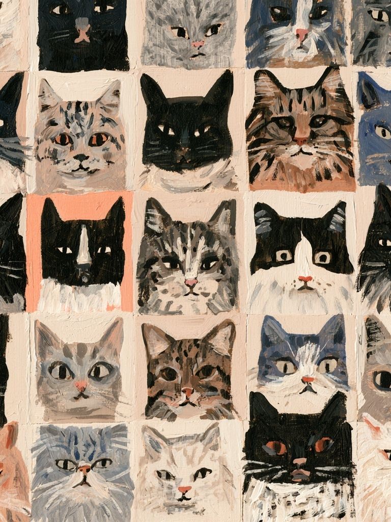 Cat Portrait Grid Illustration Poster. poster — animals art