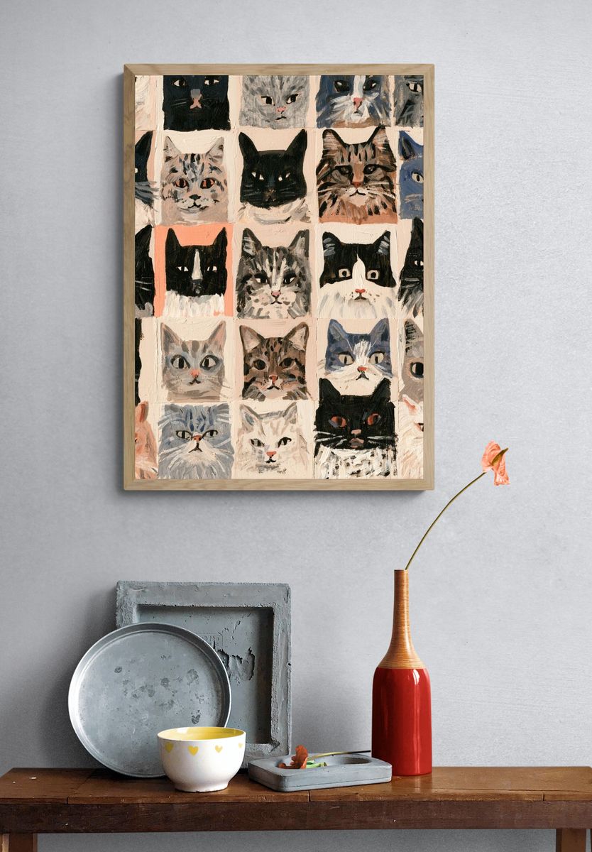 Cat Portrait Grid Illustration Poster. — room view 3