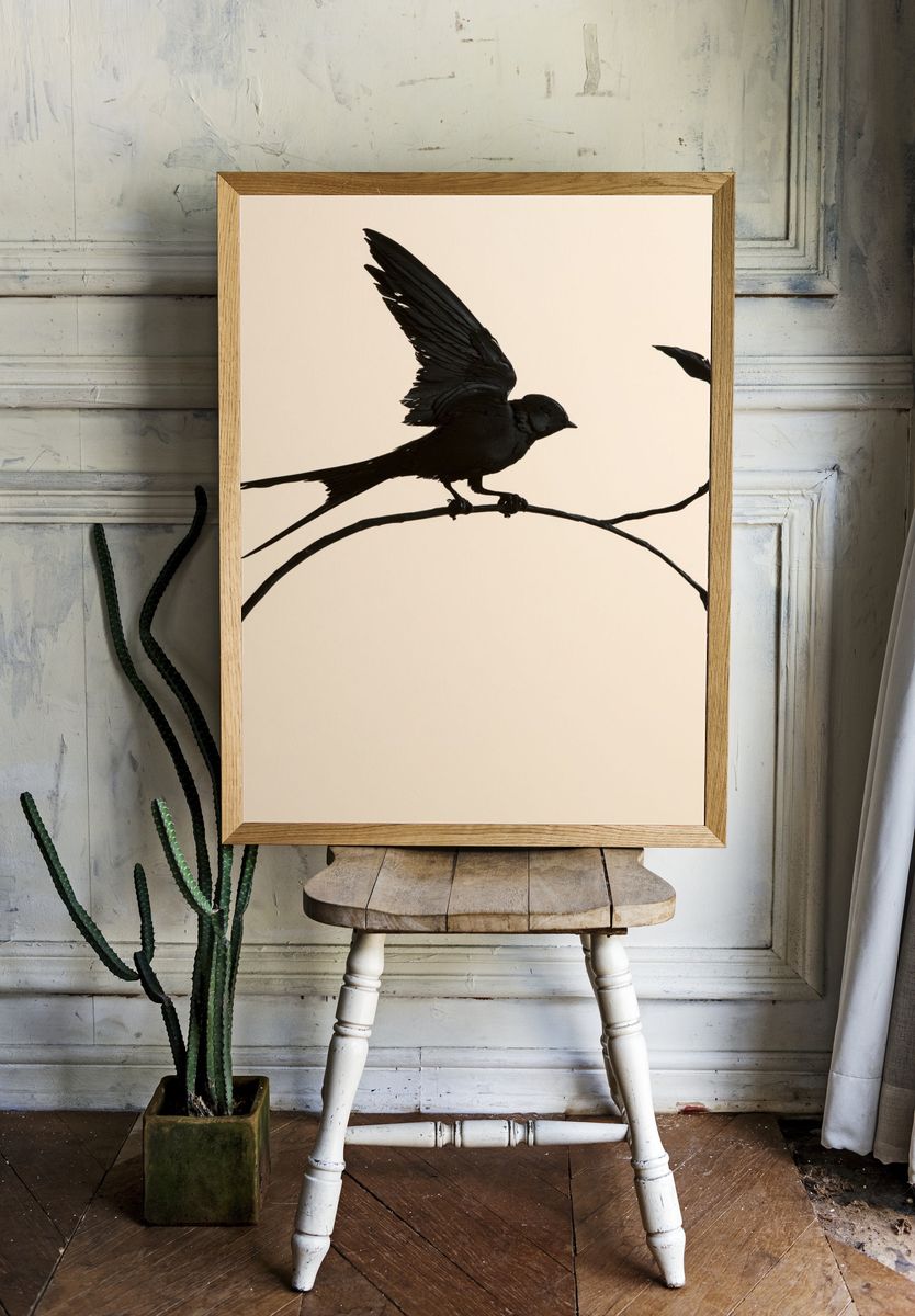 Black Bird Silhouette Botanical Print. — room view 1