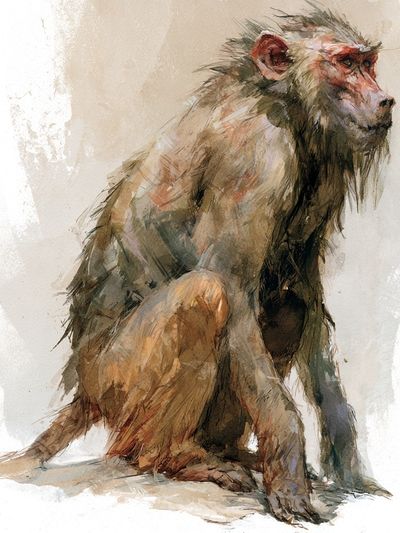 Seated Monkey Watercolor Print. poster