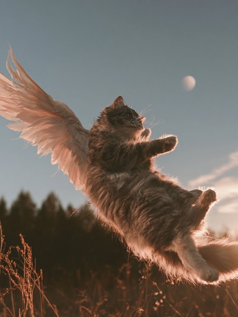 Winged Cat Sunset Photography Poster. poster detail