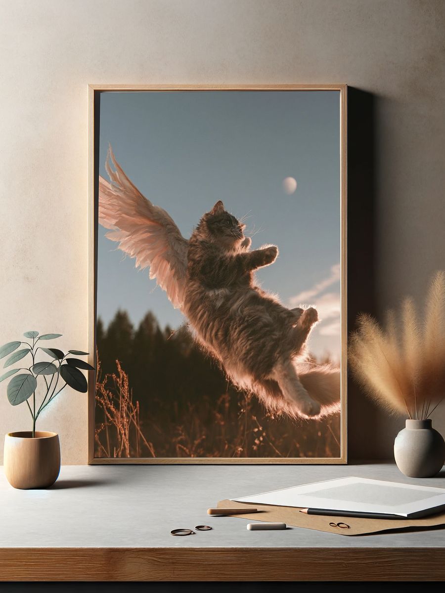 Winged Cat Sunset Photography Poster. — room view 2