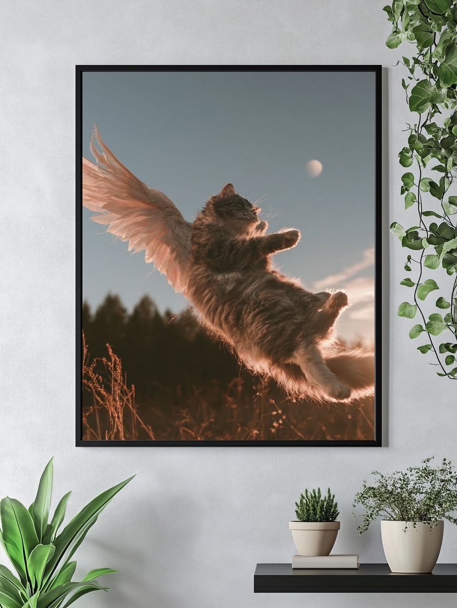 Winged Cat Sunset Photography Poster. — room view 4