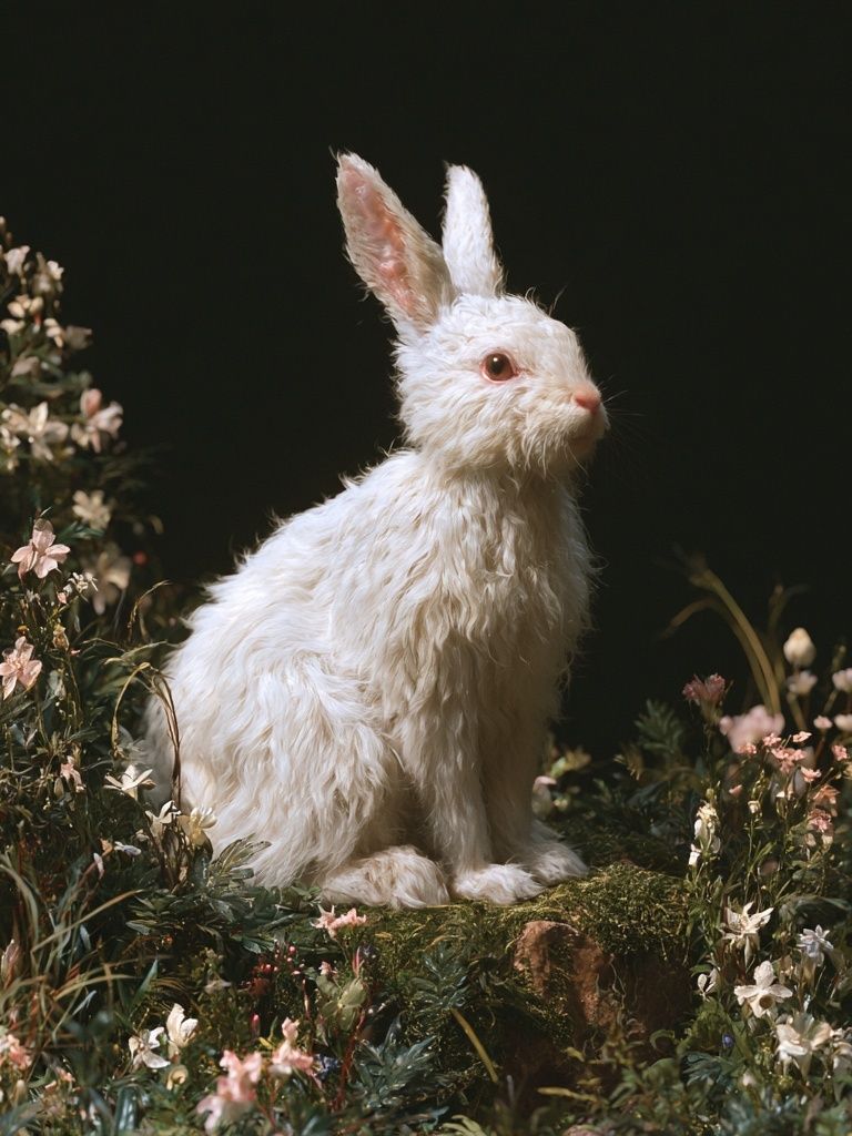 White Rabbit Floral Portrait Poster. poster detail