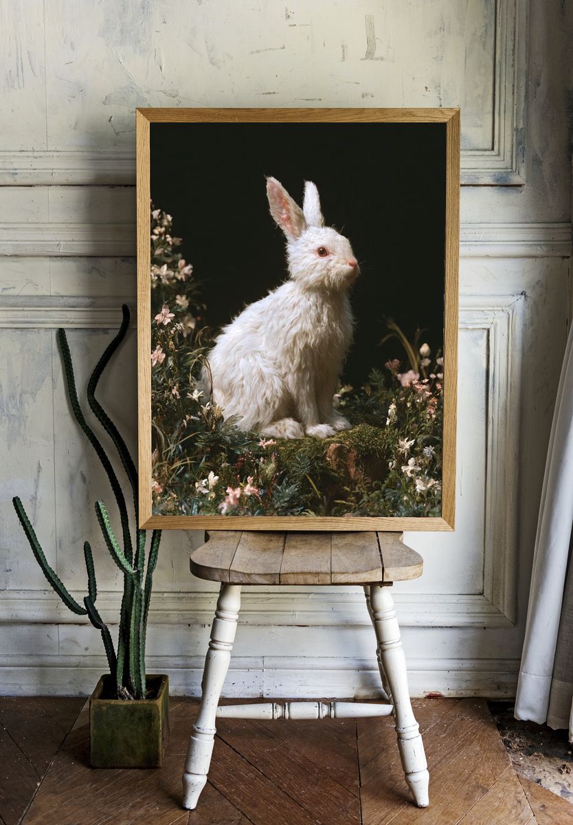 White Rabbit Floral Portrait Poster. room preview