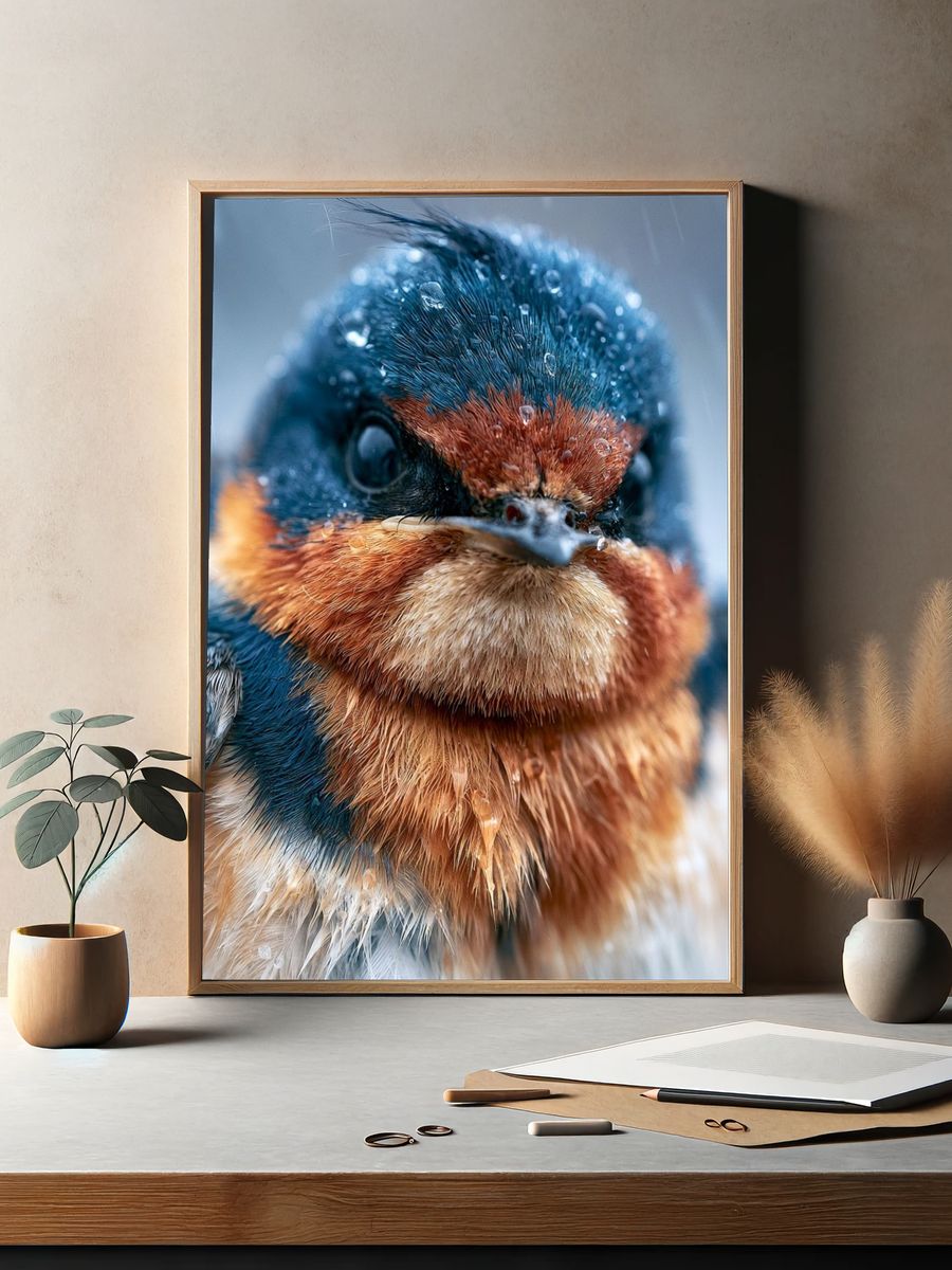 Wet Swallow Portrait Poster. — room view 2
