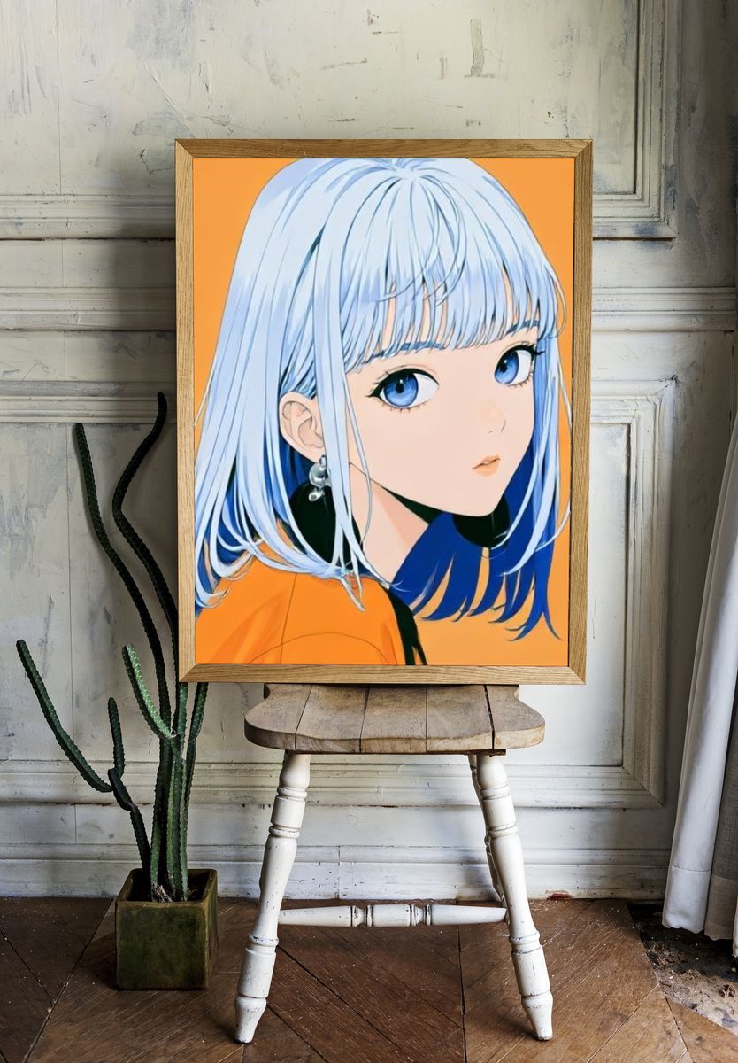 Blue-Haired Anime Portrait Poster. — room view 1