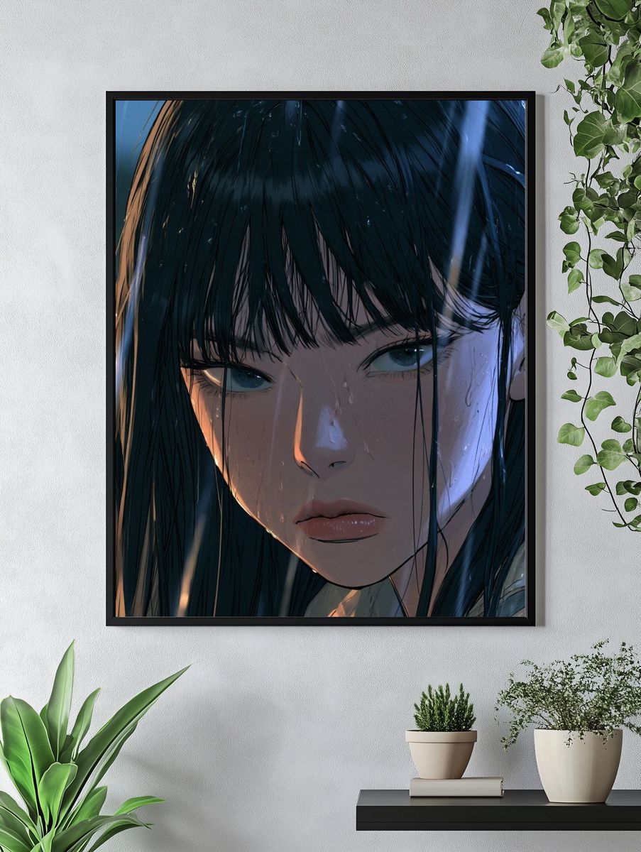 Rainy Anime Girl Portrait Print. — room view 4
