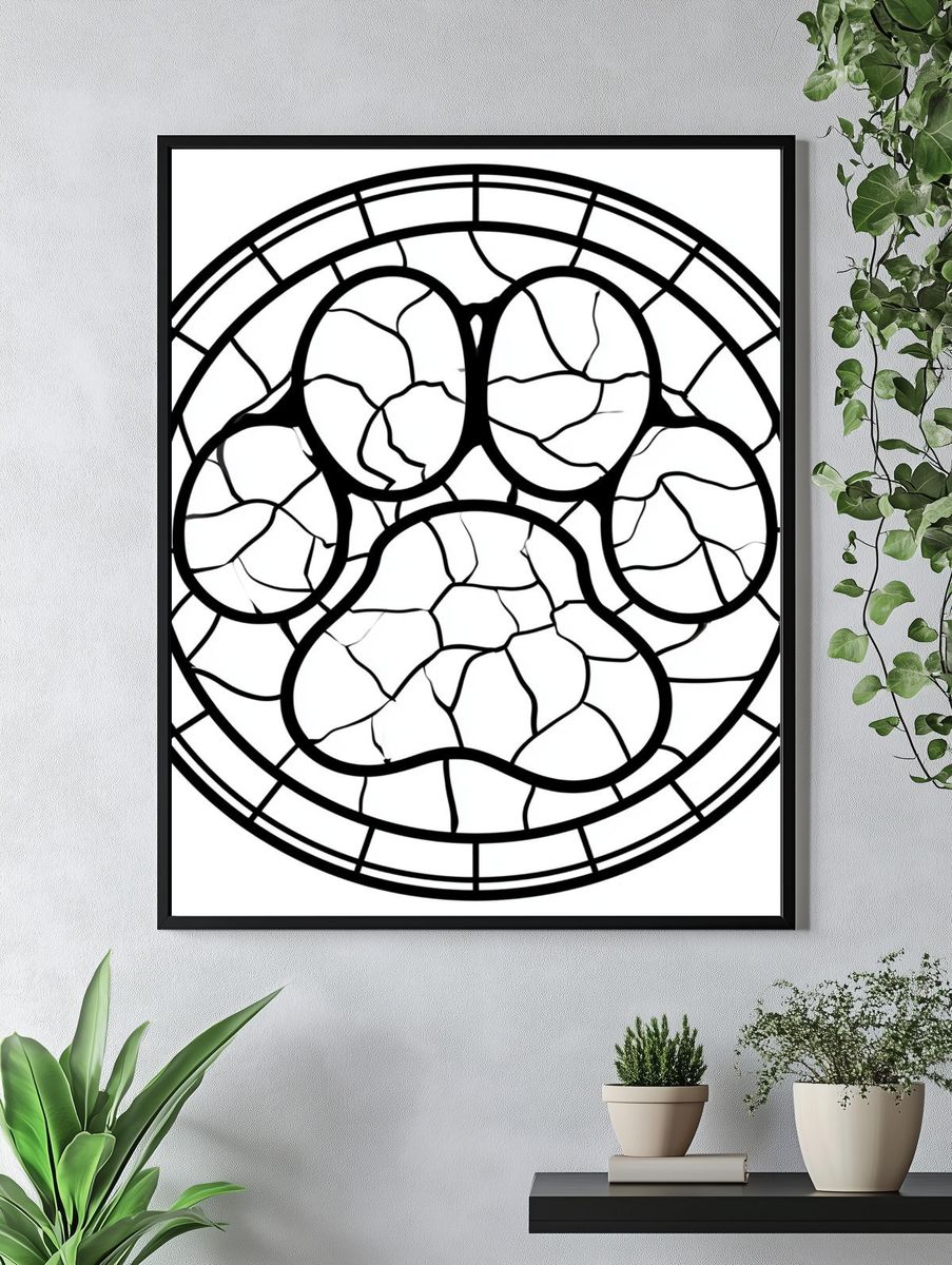 Stained Glass Paw Print Poster. — room view 4