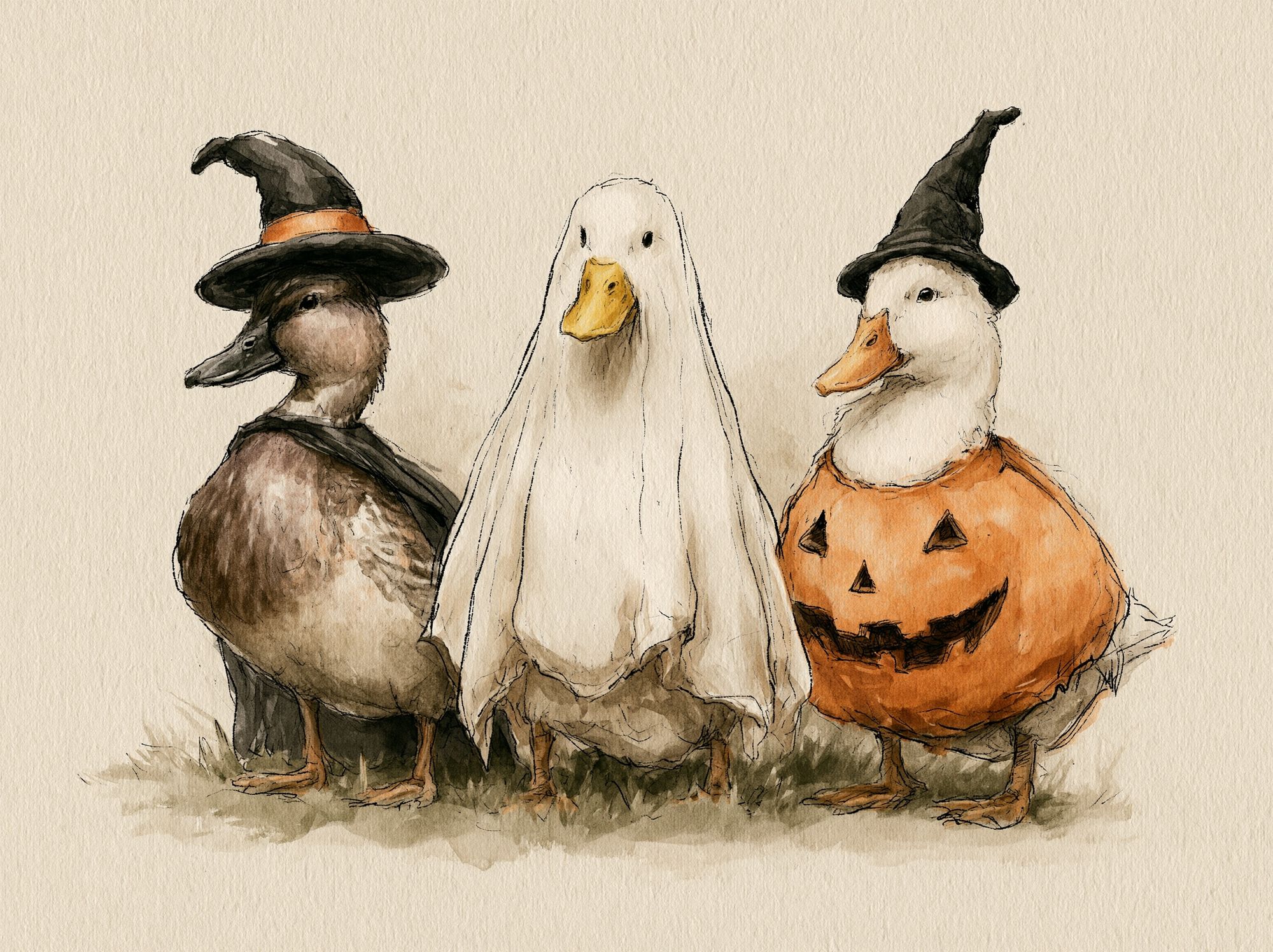 Halloween Ducks Watercolor Poster. poster detail