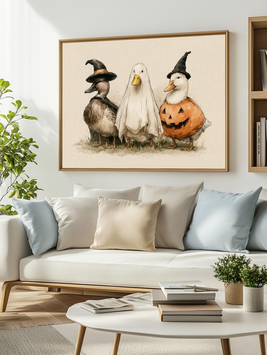 Halloween Ducks Watercolor Poster. — room view 2