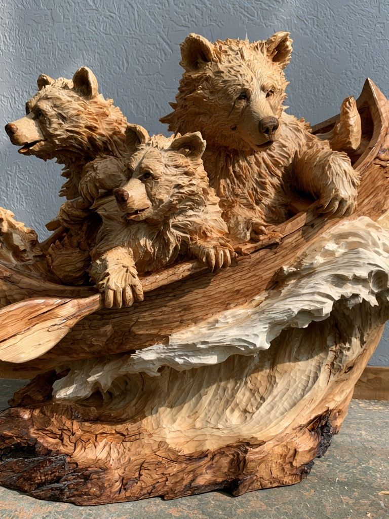 Woodland Bears Carving Poster. poster detail