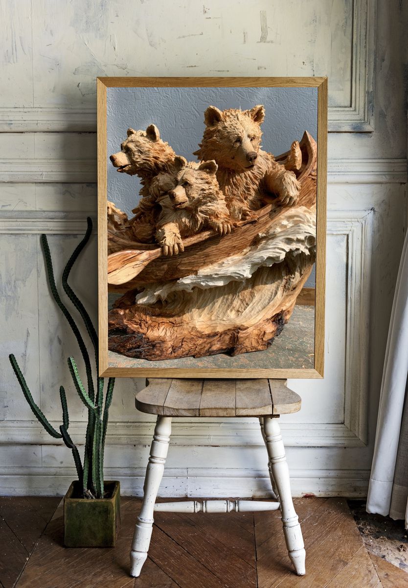 Woodland Bears Carving Poster. — room view 1