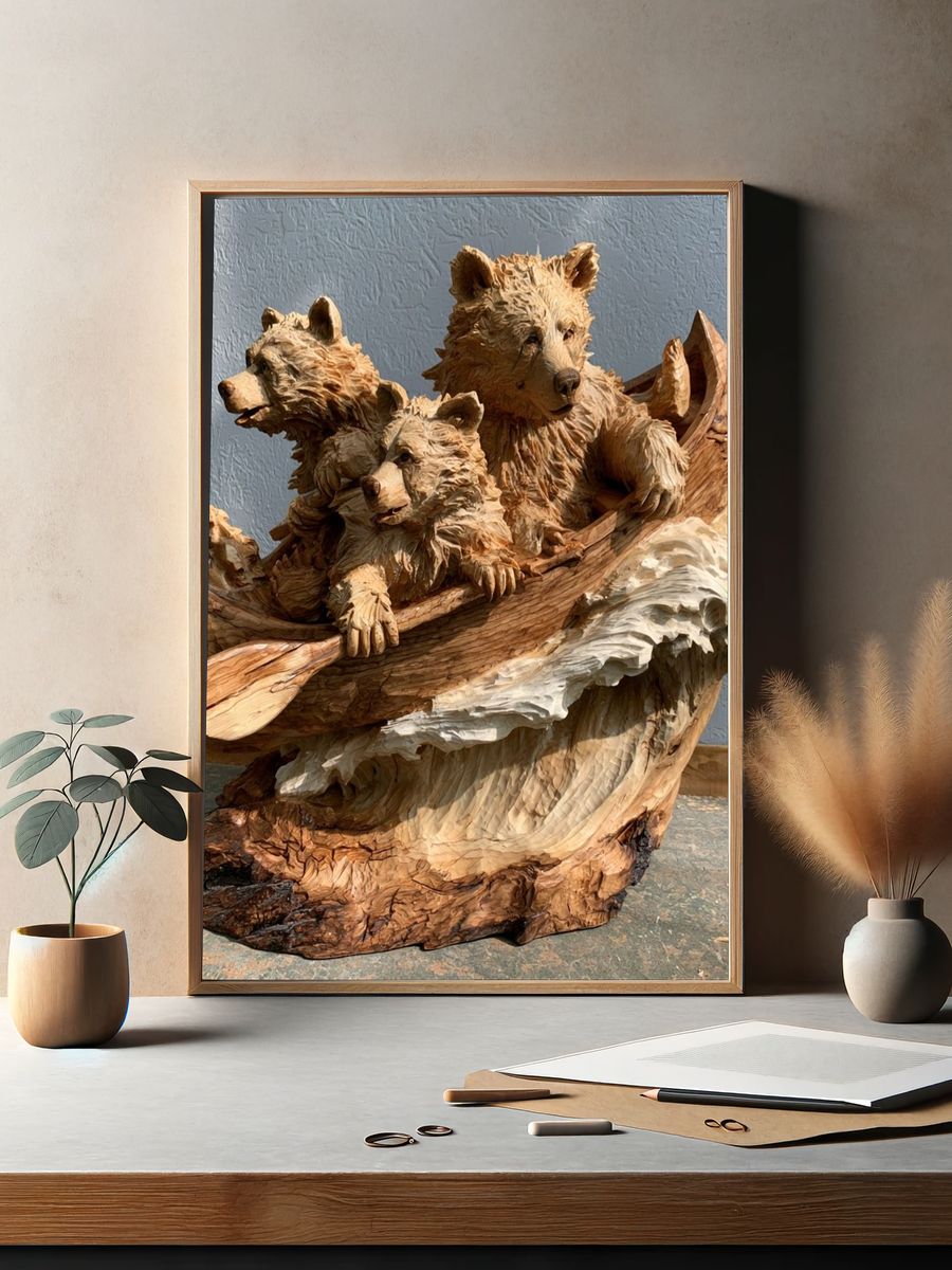 Woodland Bears Carving Poster. — room view 2