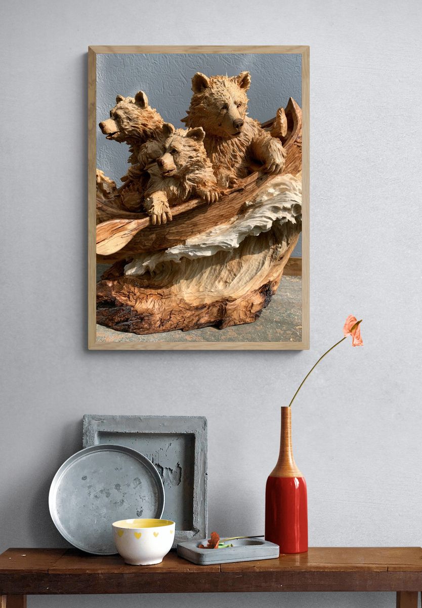 Woodland Bears Carving Poster. — room view 3