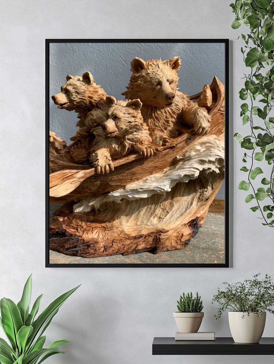 Woodland Bears Carving Poster. — room view 4