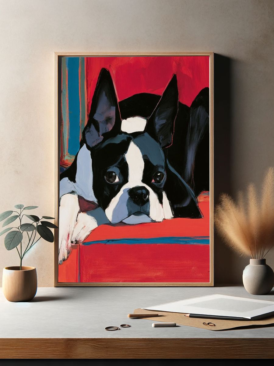 Boston Terrier Portrait Poster. — room view 2