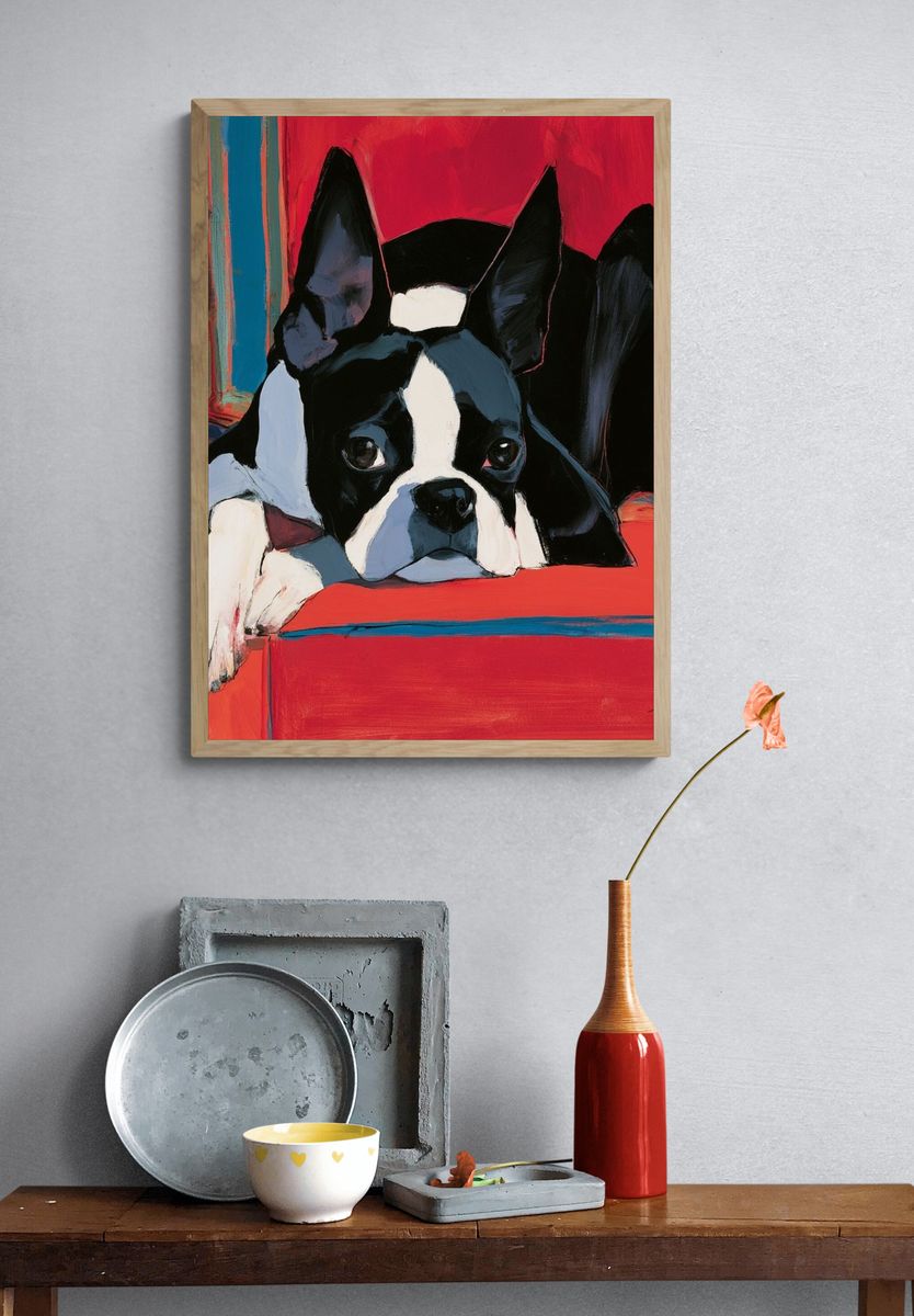 Boston Terrier Portrait Poster. — room view 3