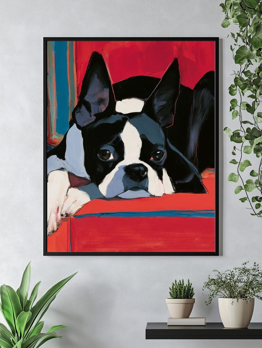 Boston Terrier Portrait Poster. — room view 4
